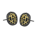 wholesale S925 Sterling Silver 762 Niche Individual Trendy Euro-American Retro Two-Tone Plated Irregular Grid Line Circular Ear Studs-0-6