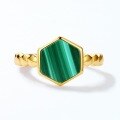 wholesale S925 Sterling Silver Vintage Japanese Korean Style Geometric Sixpence Malachite Ring Minimalist Versatile Women's Wholesale from Manufacturer-0-3