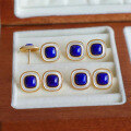 wholesale S925 Silver Natural Lapis Lazuli Mother-of-Pearl Square Stud Earrings Retro Fashion Minimalist Niche Luxury Versatile Earrings-0-3