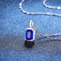 S925 Sterling Silver Lab Emerald Ruby Sapphire Moissanite Simple Necklace Wholesale-Cultured sapphire 5×7mm  925 silver