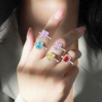 wholesale S925 Sterling Silver 2ct 6*8 Square Diamond Ring for Women, High-End Luxury Wedding Band with 5A Zirconia, Colored Gemstone, High-Carbon Diamond-Fireworks G-40 White US size 10#