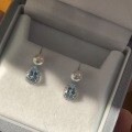 wholesale S925 Sterling Silver French Aquamarine Teardrop Full Diamond Pearl Earrings for Women, Elegant and Gentle Style, Simple Ear Accessories-0-0