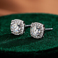 S925 Silver Moissanite Stud Earrings with Luxury Square Box-50 points (zircon)  925 silver