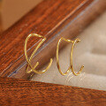 wholesale Sterling Silver S925 Korean Double Line Earrings For Women, Minimalist Clip-on Cross Ear Hook Elegant No Piercing Ear Accessories-0-3
