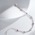 S925 Sterling Silver Double-Layer Bubble Bracelet with Rainbow Fruit-Colored Spaced Diamonds-0-2