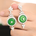 wholesale S925 Sterling Silver Inlaid Direct-from-Factory New Chinese Style Celebrity-Inspired Green Chalcedony Peace Knot Drop Earrings-0-1