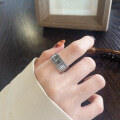 wholesale S925 Sterling Silver Vintage Distressed Creative Rune-Inspired Wide Band Index Finger Open Ring with Ancient Style Text-0-2