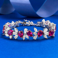 wholesale S925 silver jewelry live new style luxury pave full diamond pigeon blood red bracelet with high-end festive exquisite elegance-B155 Ruby Bracelet>16cm