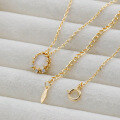 wholesale S925 Silver Plated 14K Gold French Retro Light Luxury Style White Moonstone and White Zircon Necklace-0-2