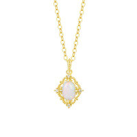 wholesale S925 Sterling Silver Women's Opal Lace Trim Necklace, Retro Minimalist Pendant, Hollow-out Design, Versatile Cross-border Collarbone Chain-A3570-Gold 925 Silver