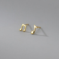 wholesale Sterling Silver S925 Musical Note Earrings Women Korean Style Asymmetrical Earrings Small and Simple Jewelry E4979-s925 silver pair gold>925 silver