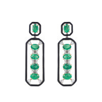 wholesale 925 Silver Gold-plated Earrings with High-carbon Diamond, Muzo Green, Black Enamel, Greek Nikoskoulis Decoration for Women-Muzo Green 925 Silver