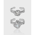 wholesale S925 Sterling Silver Asymmetric Inlaid Zircon Textured Open Adjustable Ring for Women, Korean Version Ins Niche Design-0-0