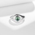 wholesale Metal: Sterling Silver Plated with 18k White Gold, 65mm Heart-Shaped Blue-Green Moissanite Unisex Ring for European and American Cross-Border Charity-0-2