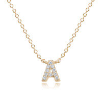 wholesale 925 Sterling Silver 26 Letter Necklace Light Luxury High-End Sense Pendant Necklace with Diamond-Encrusted Letters for Women Cross-Border E-Commerce Jewelry-A-Necklace-Gold 925 Silver (40+5cm)