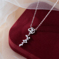 wholesale S925 Silver Nalan Fashion Versatile Rose Necklace with Sparkling Crystal Accents Small Flower Collarbone Chain Minimalist Floral Pendant Y01352-0-3