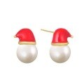 wholesale Sterling Silver S925 Christmas Hat Pearl Ear Studs for Women,Ins-0-3