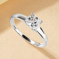 Metal Heart-Cut Zirconia Women's Split Shank Solitaire Ring, Light Luxury Cross-Border Hot-Style Wholesale.-Four-prong square diamond solitaire ring [K white]  9 US size