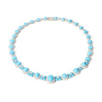 wholesale 925 Silver Gold-Plated Drop Chain with High Carbon Diamonds, Turquoise Cabochon, and Halo Setting for Women's Luxury Banquet Jewelry Necklace-Blue Pine Necklace>925 Silver
