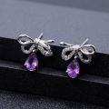 wholesale S925 Sterling Silver Vintage Sweet Elegant Bow Knot Inlaid with Natural Colored Gemstone Crystal Earrings-0-1