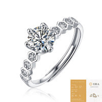 S925 Silver Moissanite Six-Claw Light Luxury Adjustable Ring-R9033 Moissanite 1 carat/6.5mm (with GRA certificate)