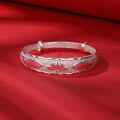 wholesale 999 Pure Silver Pisces Lotus Silver Bracelet for Women, Adjustable Solid Silver Bangle, Mother's Silver Jewelry, Elderly Silver Bracelet-0-3