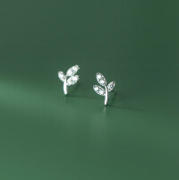 wholesale 925 Sterling Silver Diamond-Studded Olive Leaf Small Leaf Earrings, INS Style, M02329-S925 silver pair silver>925 silver