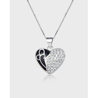 wholesale S925 Sterling Silver European and American Trendy OL Fashion Heart Collarbone Necklace Pendant with Diamond Accents and Romantic Drip Oil Pendant-003887-Single Pendant-Without Chain 925 Silver