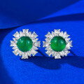 wholesale S925 silver jewelry, new style 60 simulated green chalcedony earrings with luxurious pave setting, a fashionable and classic ear accessory-0-0