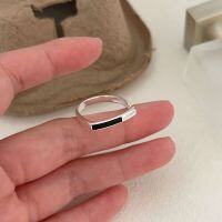wholesale S925 sterling silver epoxy resin square flat ring for women, new trendy Korean and Japanese minimalist geometric finger ring-Sterling silver >Adjustable opening