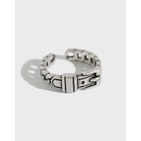 wholesale S925 Sterling Silver JT335 Korean-style Open Ring Vintage Distressed Buckle Chain Ring for Women-Vintage Silver [No. 13/Adjustable] &gt; Opening adjustable