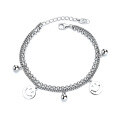 wholesale S925 Sterling Silver Double Layer Stackable Smiley Bracelet, Ins Minimalist Fashion Niche Temperament Accessory for Women-0-4
