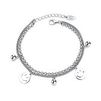 wholesale S925 Sterling Silver Double Layer Stackable Smiley Bracelet, Ins Minimalist Fashion Niche Temperament Accessory for Women-101FS/approx. 6.9g 925 silver