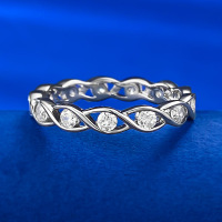 wholesale S925 Silver European and American Full Diamond Row Ring, Twisted Small Row Ring for Women, Daily Exquisite Style-R663 White No. 6