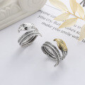 wholesale S925 sterling silver vintage distressed wide exaggerated feather multicolor eagle spreading wings open ring-0-0