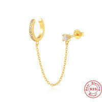 wholesale S925 Sterling Silver Single Row Diamond-Studded Clip-On Earring with Fringe and Solitaire Design-gold