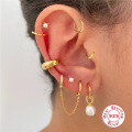 wholesale S925 Sterling Silver Long Korean Japanese Light Luxury Pearl Hoop Earrings, Popular in Europe and America, Elegant and Unique INS Earrings-0-1
