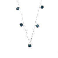 wholesale Metal: S925 Sterling Silver Cross-Border Classic Six-Prong Moissanite Necklace for Women, Daily Korean Minimalist Design Personalized Collarbone Chain Wholesale-5 carat (colorful blue moissanite) necklace 925 silver