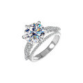 wholesale S925 Sterling Silver 5-Carat Round Moissanite High-End Luxury Full-Diamond Women's Ring Silver Jewelry-0-5