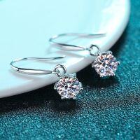 S925 Sterling Silver 6-Claw Moissanite Earrings, 0.5ct, Premium Hypoallergenic-[Empty Holder] 50 points + 50 points Six-claw Ear Hook