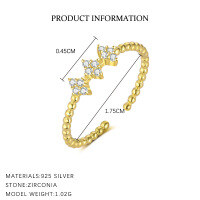 wholesale S925 Sterling Silver French-style Floral Ring for Women, Simple and Versatile Wholesale-K2070-Gold/Opening 7