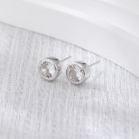 wholesale S925 Sterling Silver Smooth Bubble Stud Earrings for Women, Fashion Minimalist Elegant with Round Cubic Zirconia Inlaid, Suitable for Pierced Ears-White gold-with plastic ear plugs 925 silver