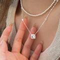wholesale S925 Sterling Silver Little Sugar Cube Necklace for Women, Light Luxury Fashion Elegant Inlaid Stone Collarbone Chain, High-End Sense Japanese and Korean New Style-0-2