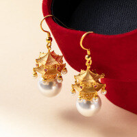 wholesale S925 Sterling Silver Fresh and Sweet Ins Style Small and Exquisite Designed Palace Lantern Pearl Ear Hook M06577-S925 silver pair 925 silver