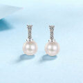 wholesale 925 Silver New Style Natural Freshwater Pearl Earrings for Women with Micro-Inlaid Moissanite Single Row Minimalist Earrings Wholesale-0-0