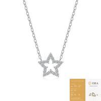 Sterling Silver Hollow-Out Wish Star Moon Necklace, Non-Fading Moissanite, Ins Style.-N16041 Moissanite 1.5mm*20 beads (with GRA certificate)