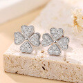 wholesale 18K gold-plated 925 sterling silver cross-shaped four-leaf clover moissanite earrings with heart design, fashionable moissanite studs-0-0