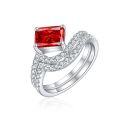 wholesale 925 Sterling Silver 6*8 Radiant Ruby Ring with High Carbon Diamond Gemstone Ring Set-0-1