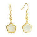 wholesale Sterling Silver Small Clover Plum Blossom Jade Earrings with Certificate, Natural Hetian Jade Ear Drops for Women-0-4