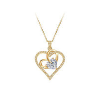 Metal Alloy Dual Heart Moissanite Necklace for Women-18K Gold Heart Necklace [Contact Customer Service to Order]  2 Carat Moissanite